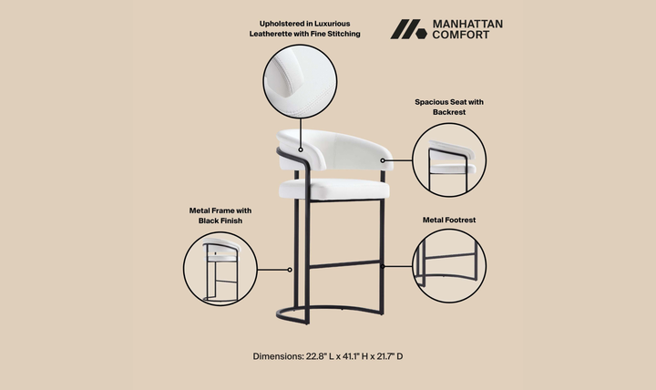 Manhattan Comfort Augusta Metal Upholstered Barstool-Jennifer Furniture