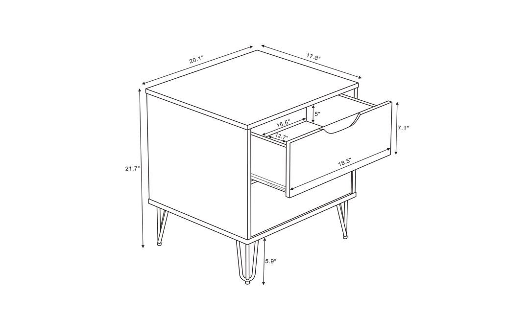 Manhattan Comfort Avira Wooden Nightstand With Two-Drawer - Jennifer Furniture