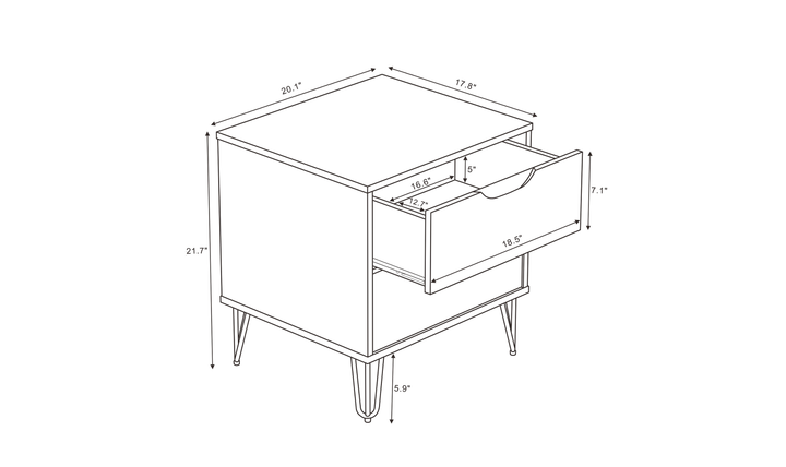 Manhattan Comfort Avira Wooden Nightstand With Two-Drawer - Jennifer Furniture