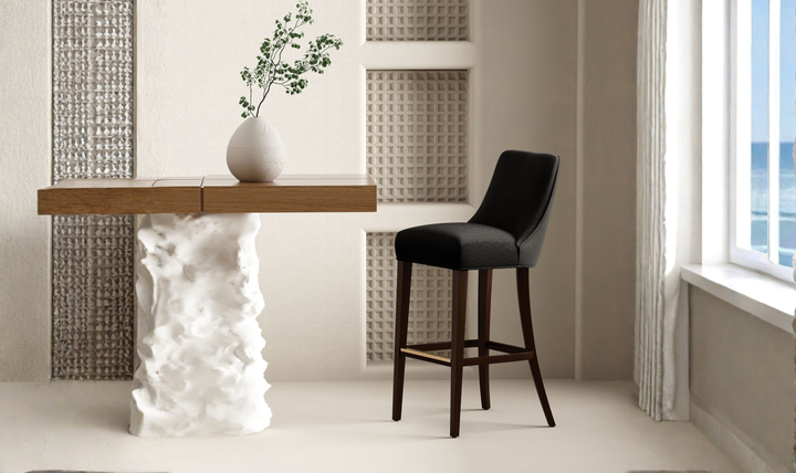 Manhattan Comfort Beever Wood Upholstered Chenille Barstool-Jennifer Furniture