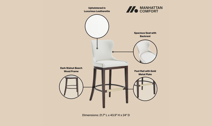 Manhattan Comfort Blair Wood Upholstered Barstool-Jennifer Furniture