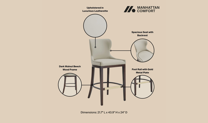 Manhattan Comfort Blair Wood Upholstered Barstool-Jennifer Furniture
