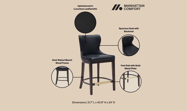 Manhattan Comfort Blair Wood Upholstered Counter Stool-Jennifer Furniture