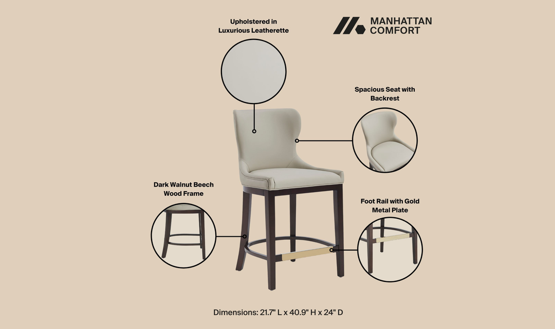 Manhattan Comfort Blair Wood Upholstered Counter Stool-Jennifer Furniture