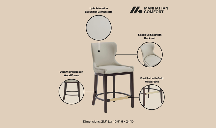 Manhattan Comfort Blair Wood Upholstered Counter Stool-Jennifer Furniture