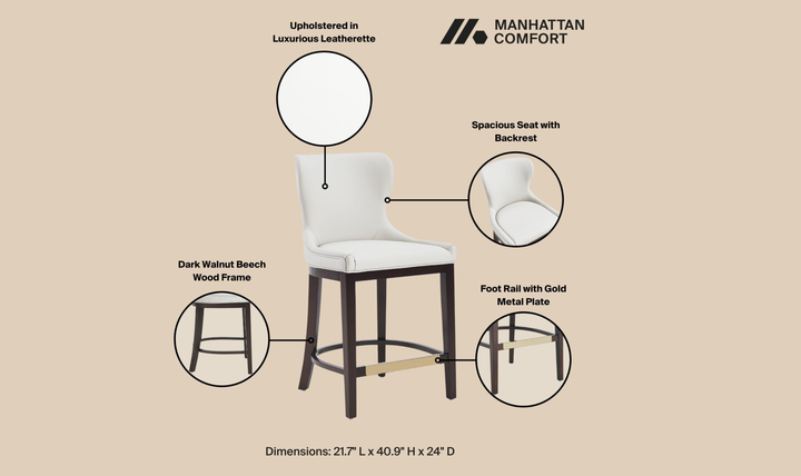 Manhattan Comfort Blair Wood Upholstered Counter Stool-Jennifer Furniture