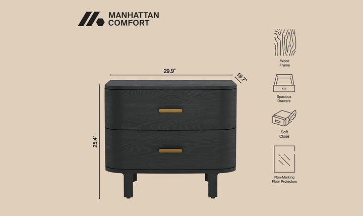 Manhattan Comfort Solara Wooden Nightstand With Two-Drawers