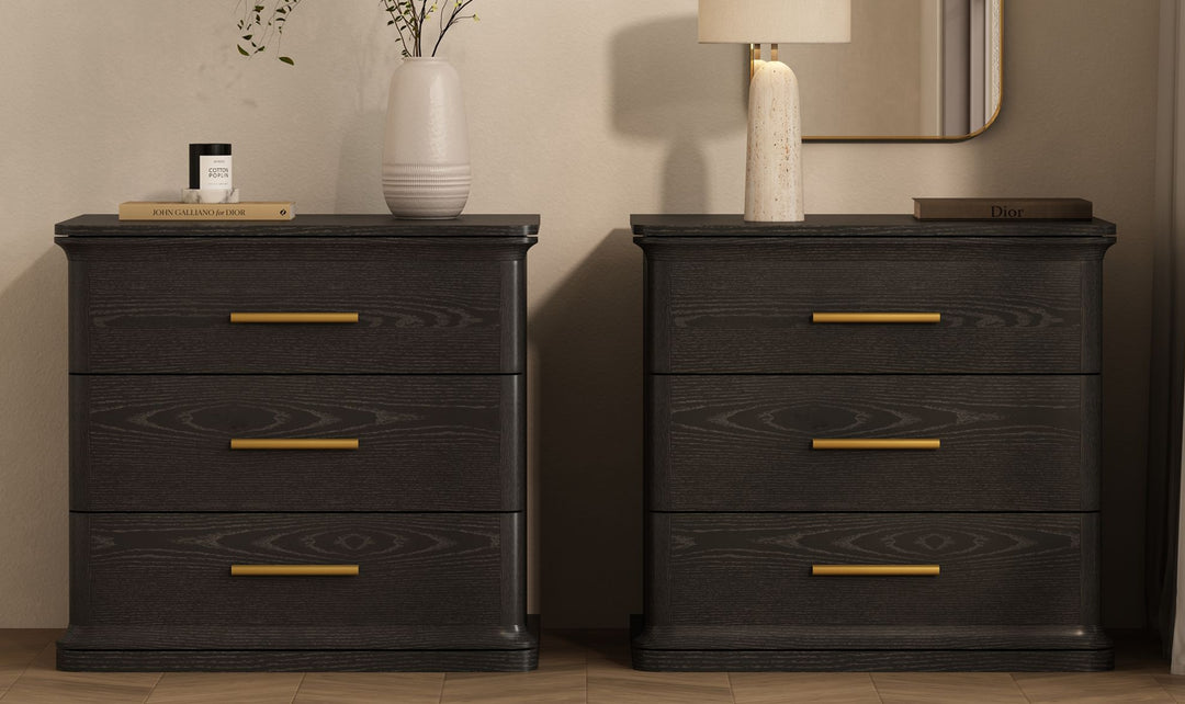 Manhattan Comfort Clifford Wooden Nightstand With Three Drawers- Jennifer Furniture