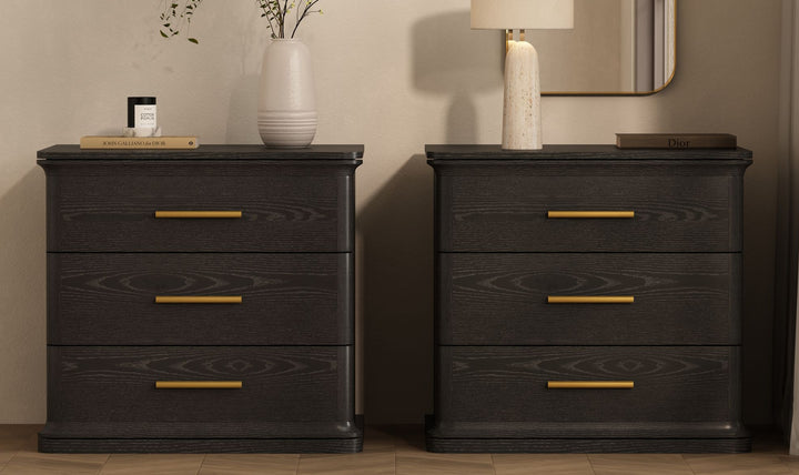 Manhattan Comfort Clifford Wooden Nightstand With Three Drawers- Jennifer Furniture