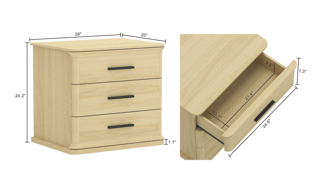 Manhattan Comfort Clifford Wooden Nightstand With Three Drawers- Jennifer Furniture