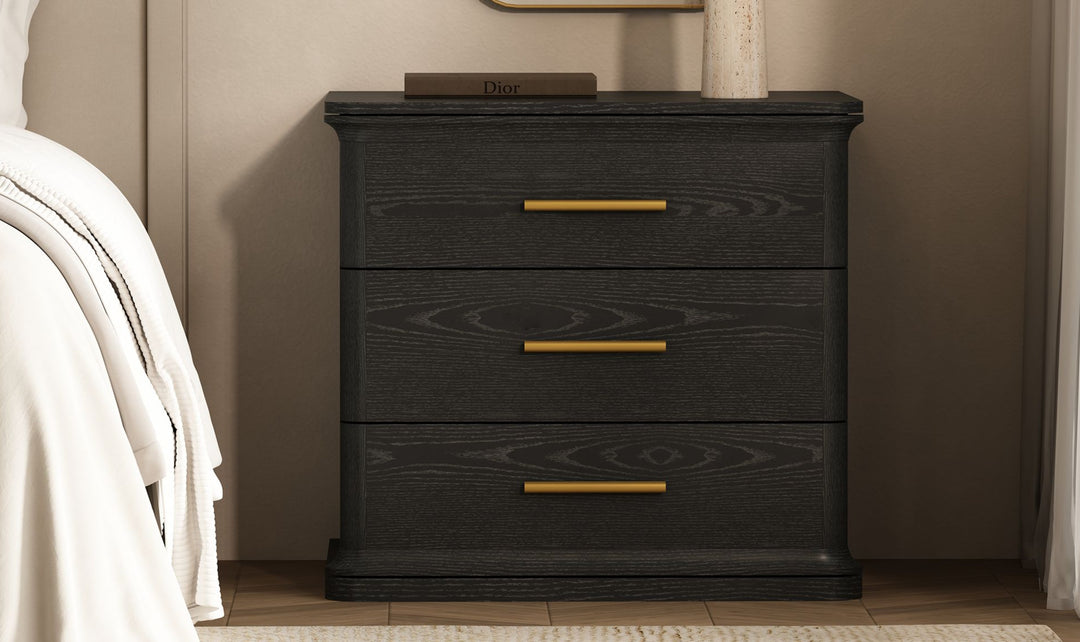 Manhattan Comfort Clifford Wooden Nightstand With Three Drawers- Jennifer Furniture