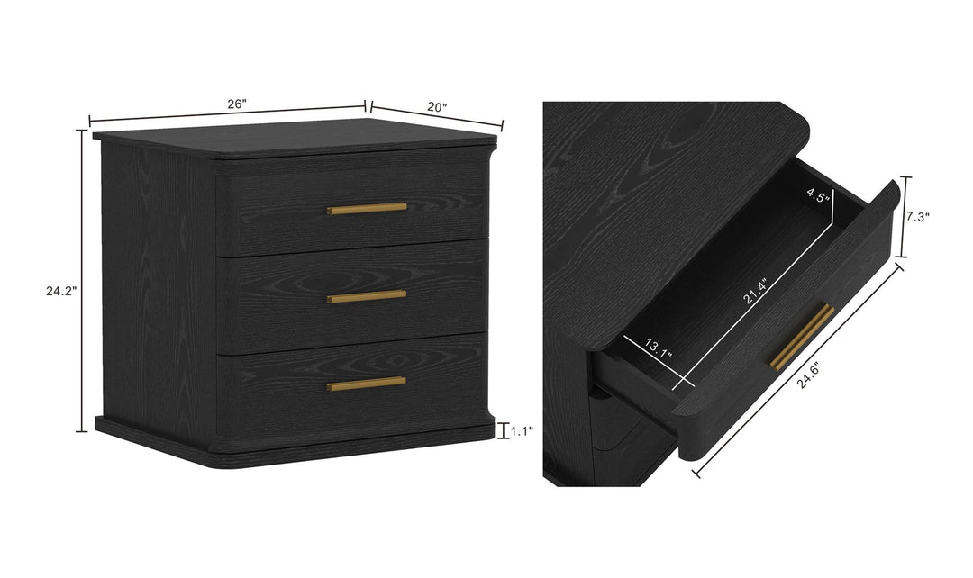 Manhattan Comfort Clifford Wooden Nightstand With Three Drawers- Jennifer Furniture