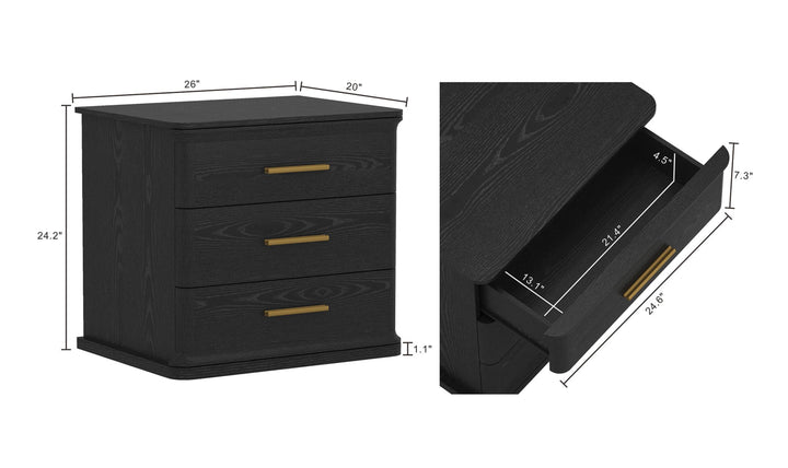 Manhattan Comfort Clifford Wooden Nightstand With Three Drawers- Jennifer Furniture