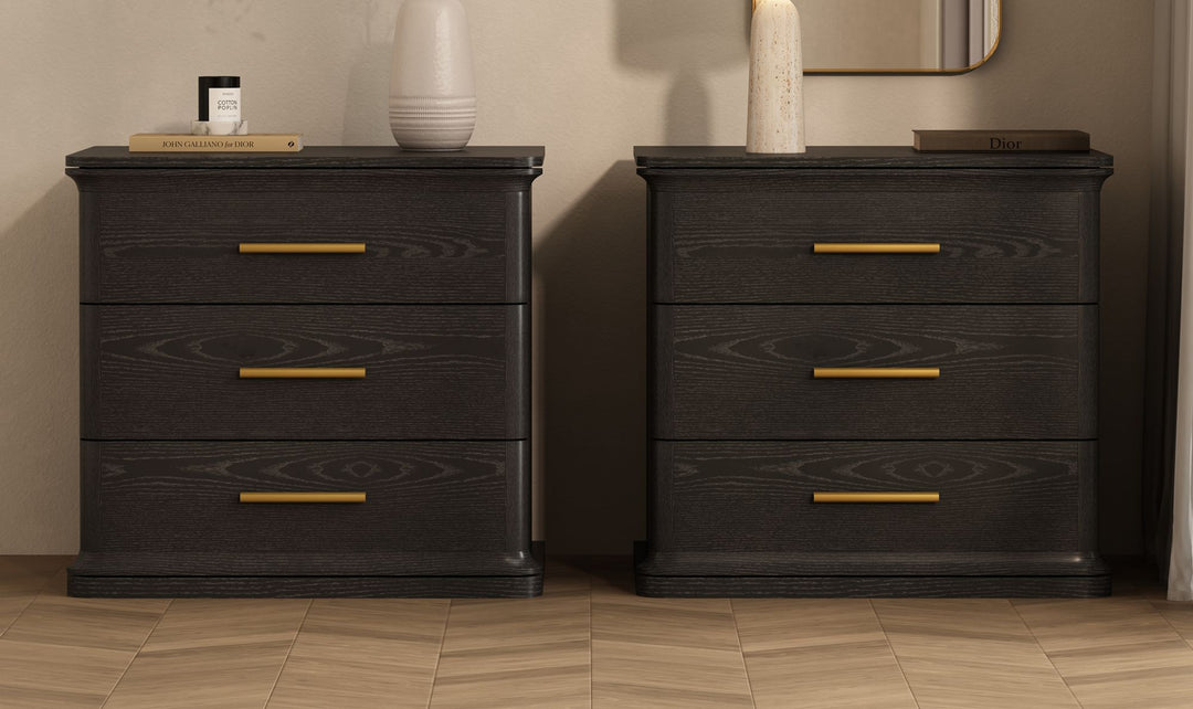 Manhattan Comfort Clifford Wooden Nightstand With Three Drawers- Jennifer Furniture