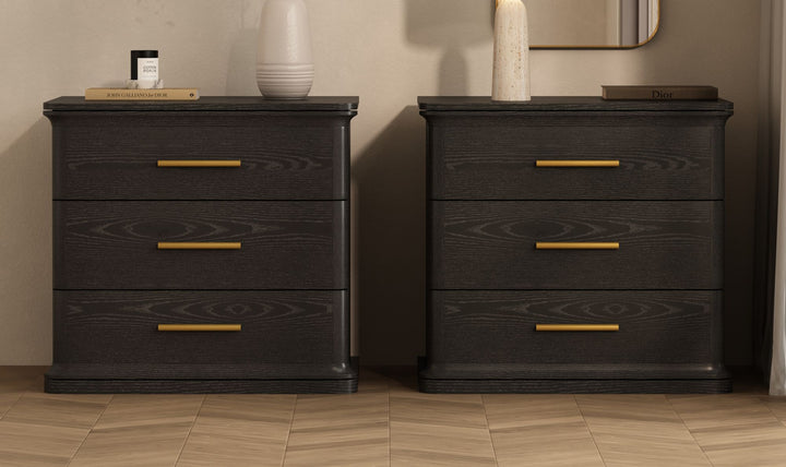Manhattan Comfort Clifford Wooden Nightstand With Three Drawers- Jennifer Furniture