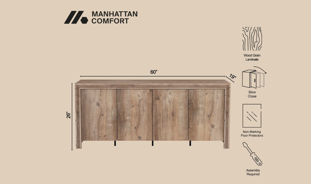 Manhattan Comfort Corin Wooden Sideboard With Four Door-Jennifer 