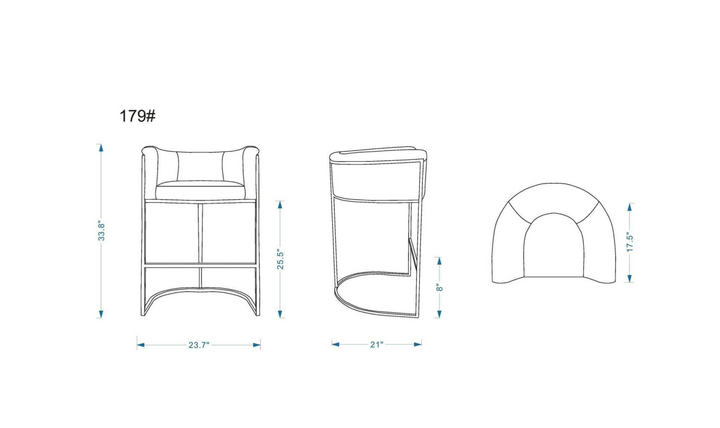Manhattan Comfort Cosmopolitan Metal Upholstered Counter Stool-Jennifer Furniture