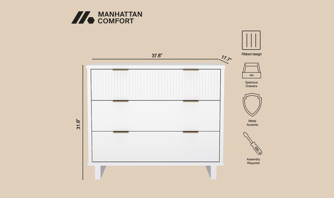 Manhattan Comfort Elara Wooden Dresser With Three-Drawers-jennifer