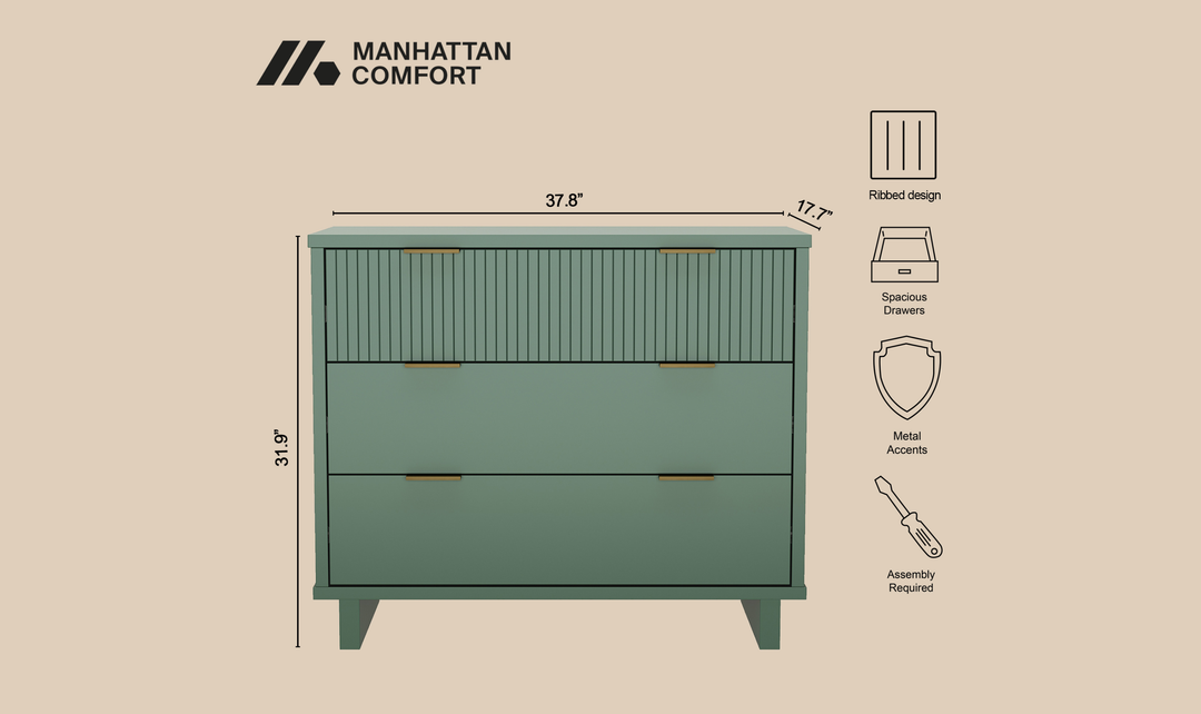 Manhattan Comfort Elara Wooden Dresser With Three-Drawers-jennifer