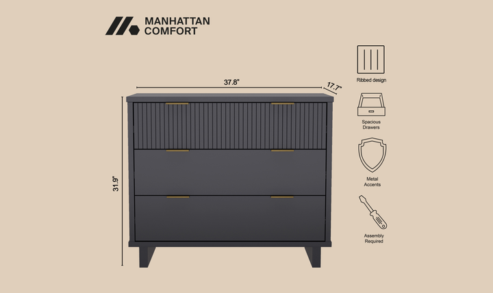 Manhattan Comfort Elara Wooden Dresser With Three-Drawers-jennifer
