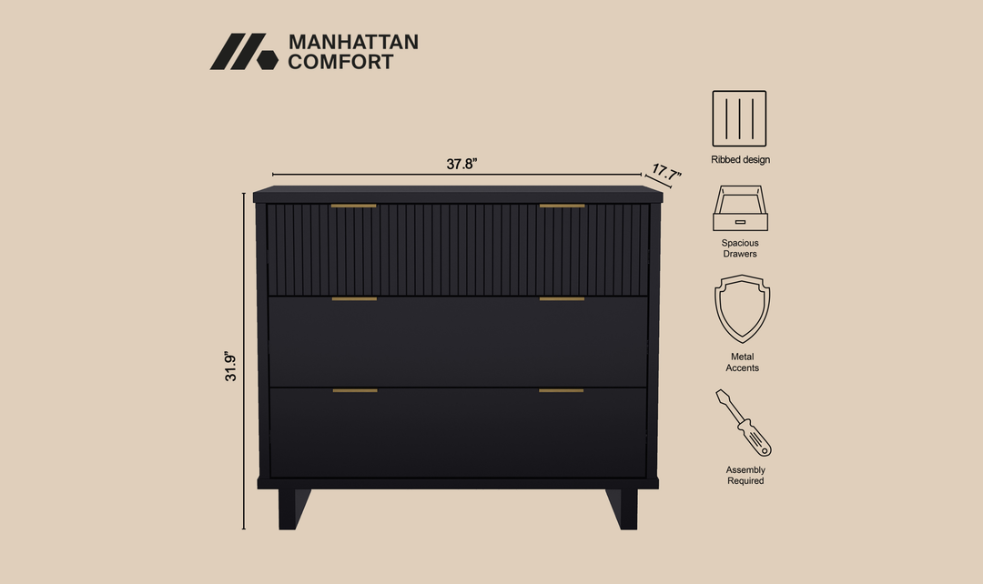 Manhattan Comfort Elara Wooden Dresser With Three-Drawers-jennifer