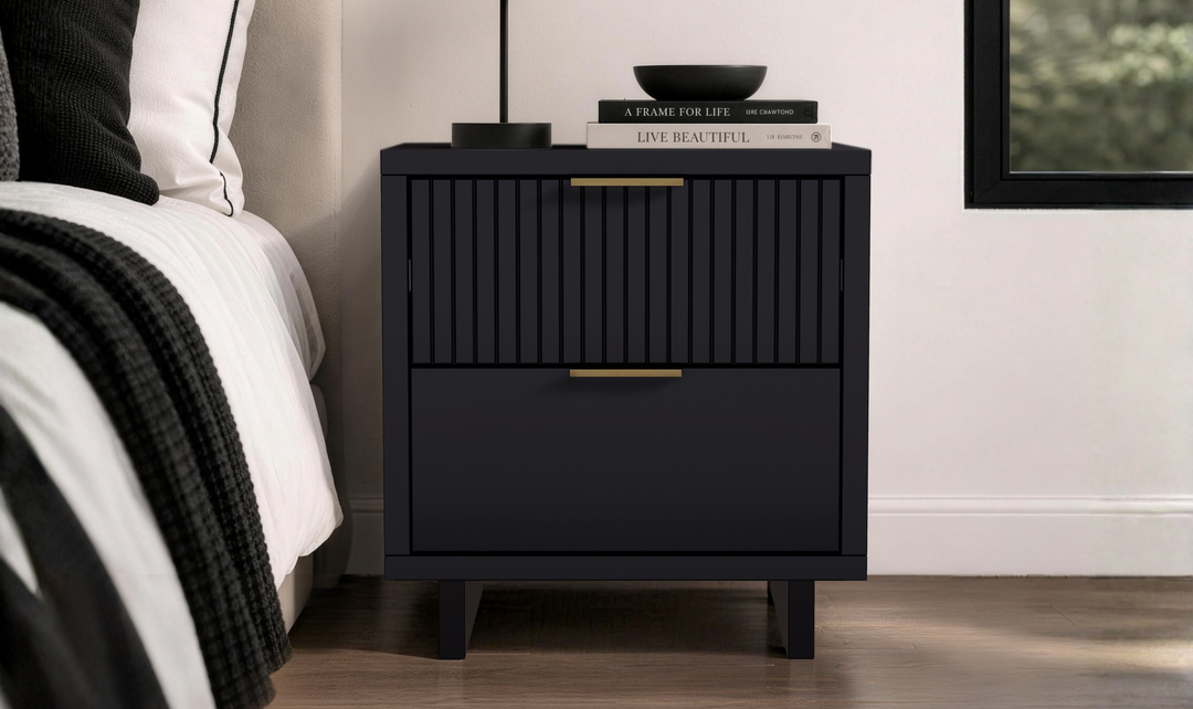 Manhattan Comfort Elara Wooden Nightstand Two Drawers - Jennifer Furniture