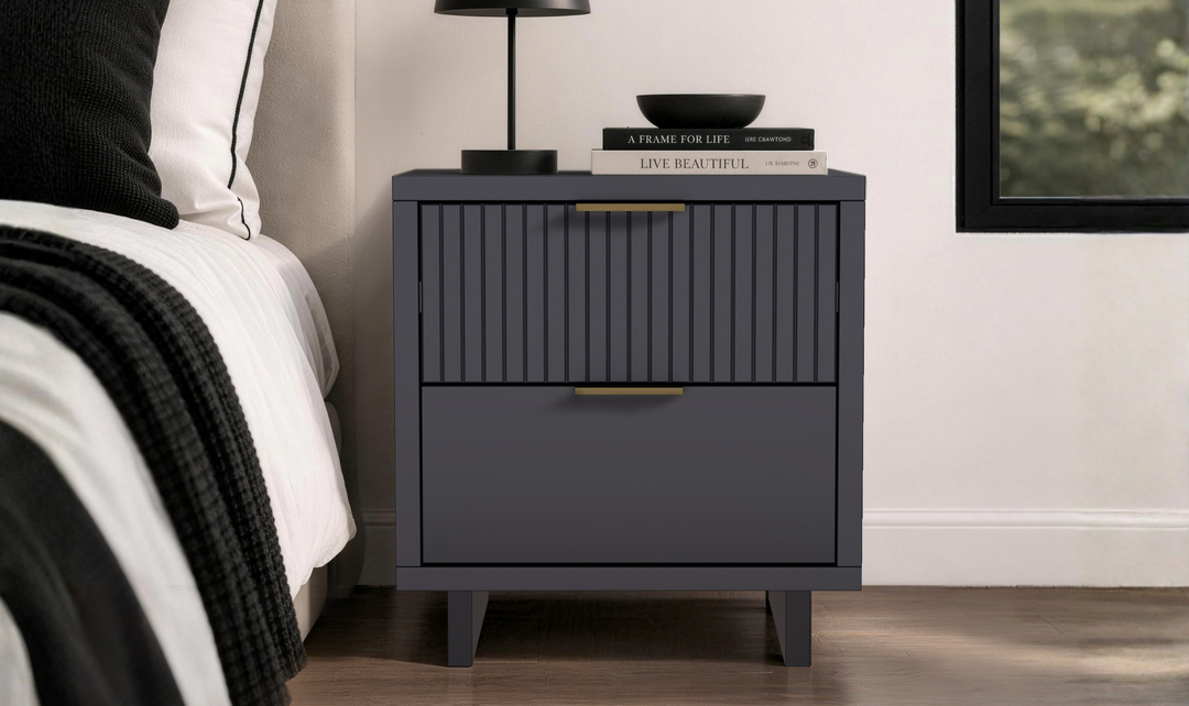 Manhattan Comfort Elara Wooden Nightstand Two Drawers - Jennifer Furniture