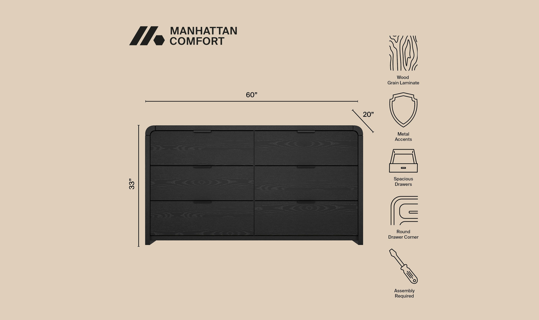 Manhattan Comfort Grace Wooden Dresser With Six-Drawer-jennifer