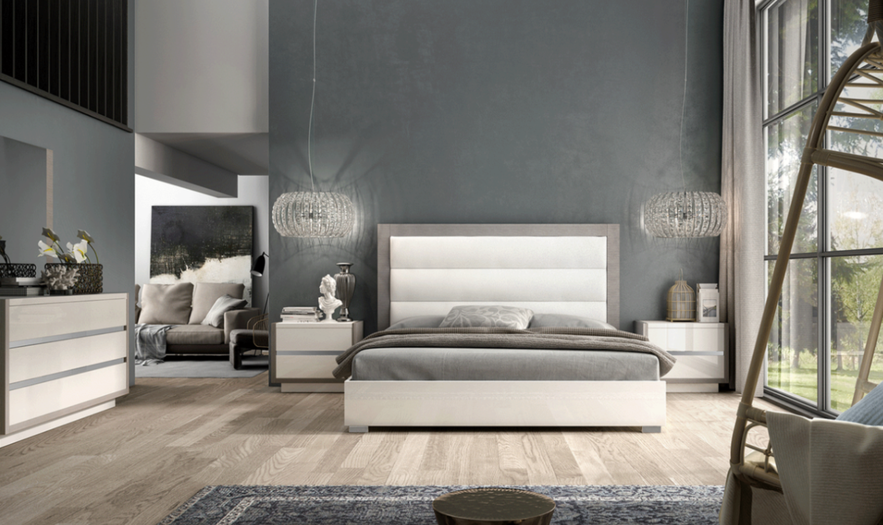 ESF Italia Mangano 5-piece Bedroom Set in High Gloss White Finish