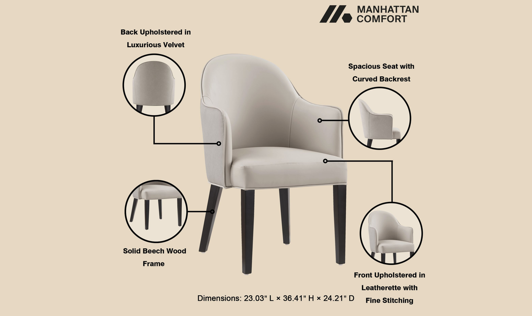 Manhattan Comfort Hillman Wood Vegan Leather and Velvet Armchair-Jennifr Furniture