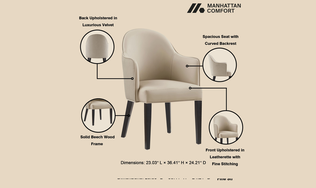 Manhattan Comfort Hillman Wood Vegan Leather and Velvet Armchair-Jennifr Furniture