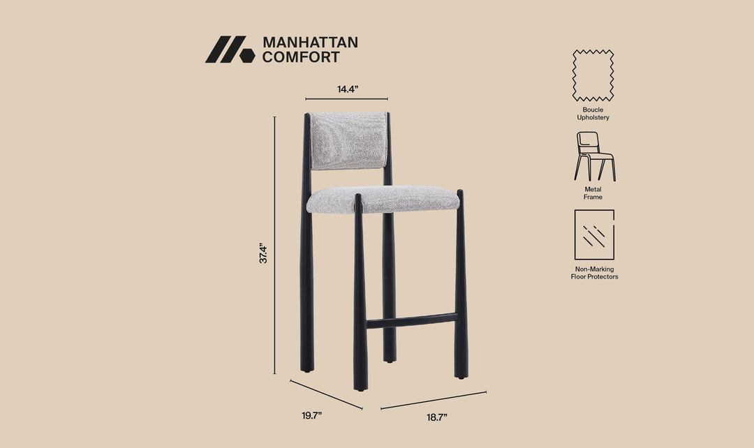 Manhattan Comfort Lennor Boucle Metal Counter Stool
