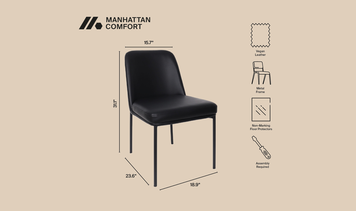 Manhattan Comfort Loft Metal Vegan Leather Side Chair-Jennifer Furniture