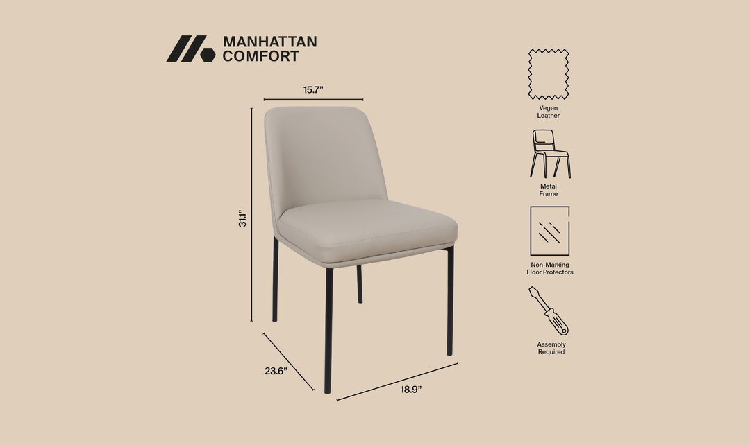 Manhattan Comfort Loft Metal Vegan Leather Side Chair-Jennifer Furniture