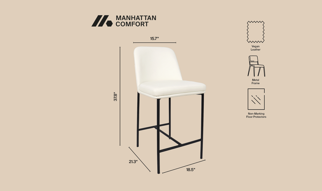 Manhattan Comfort Loft Vegan Leather Metal Counter Stool With Set of Two