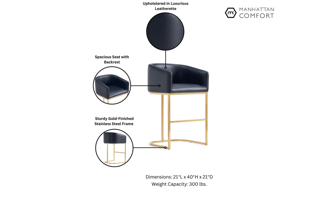 Manhattan Comfort Louvre Metal Upholstered Barstool-Jennifer Furniture
