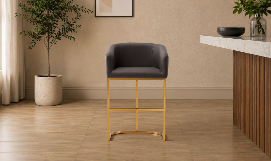 Manhattan Comfort Louvre Metal Upholstered Counter Stool-Jennifer Furniture