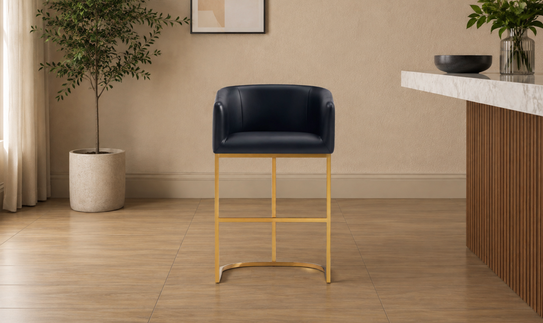Manhattan Comfort Louvre Metal Upholstered Counter Stool-Jennifer Furniture