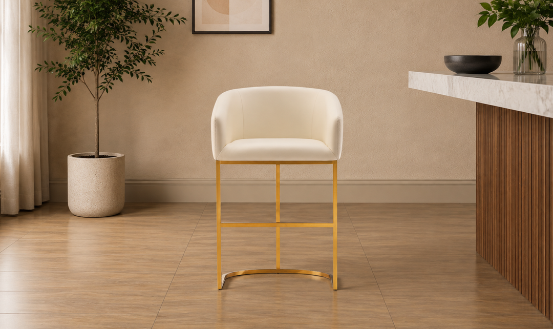 Manhattan Comfort Louvre Metal Upholstered Counter Stool-Jennifer Furniture