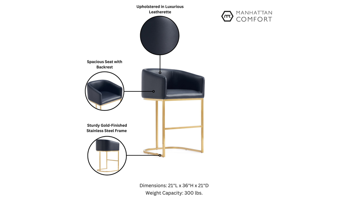 Manhattan Comfort Louvre Metal Upholstered Counter Stool-Jennifer Furniture