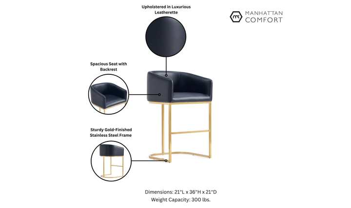 Manhattan Comfort Louvre Metal Upholstered Counter Stool-Jennifer Furniture