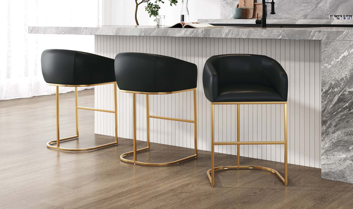 Manhattan Comfort Louvre Metal Upholstered Counter Stool-Jennifer Furniture