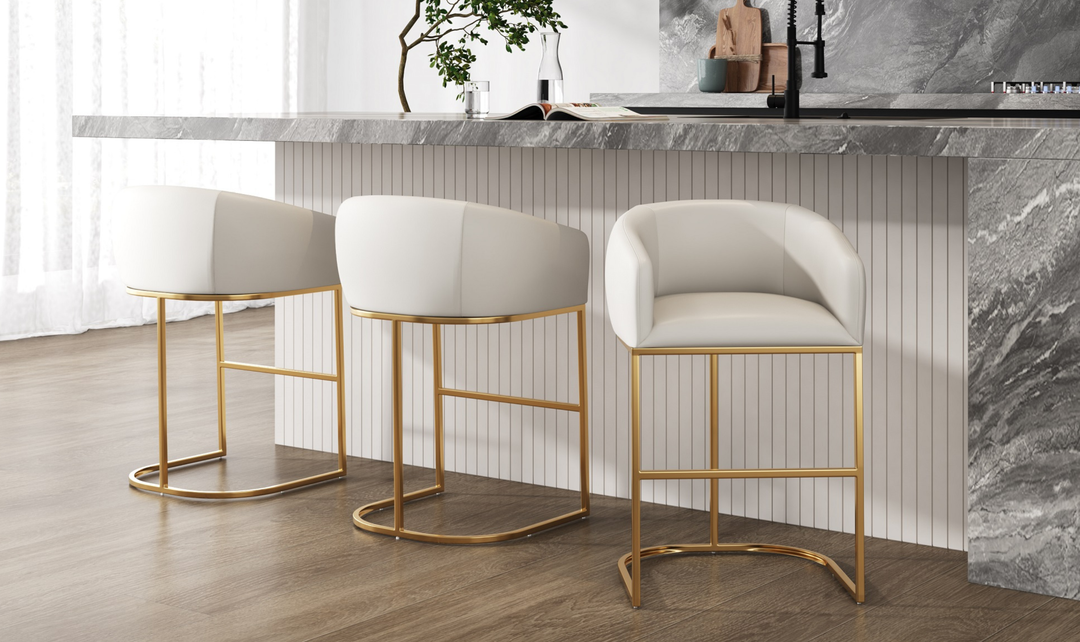 Manhattan Comfort Louvre Metal Upholstered Counter Stool-Jennifer Furniture
