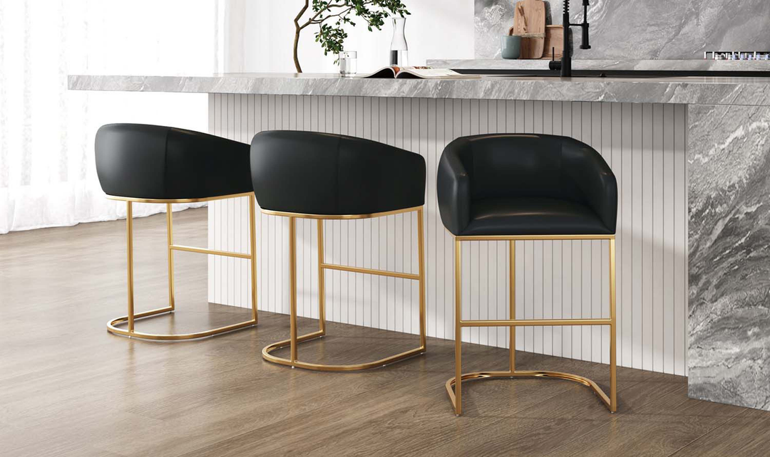 Manhattan Comfort Louvre Metal Upholstered Counter Stool-Jennifer Furniture