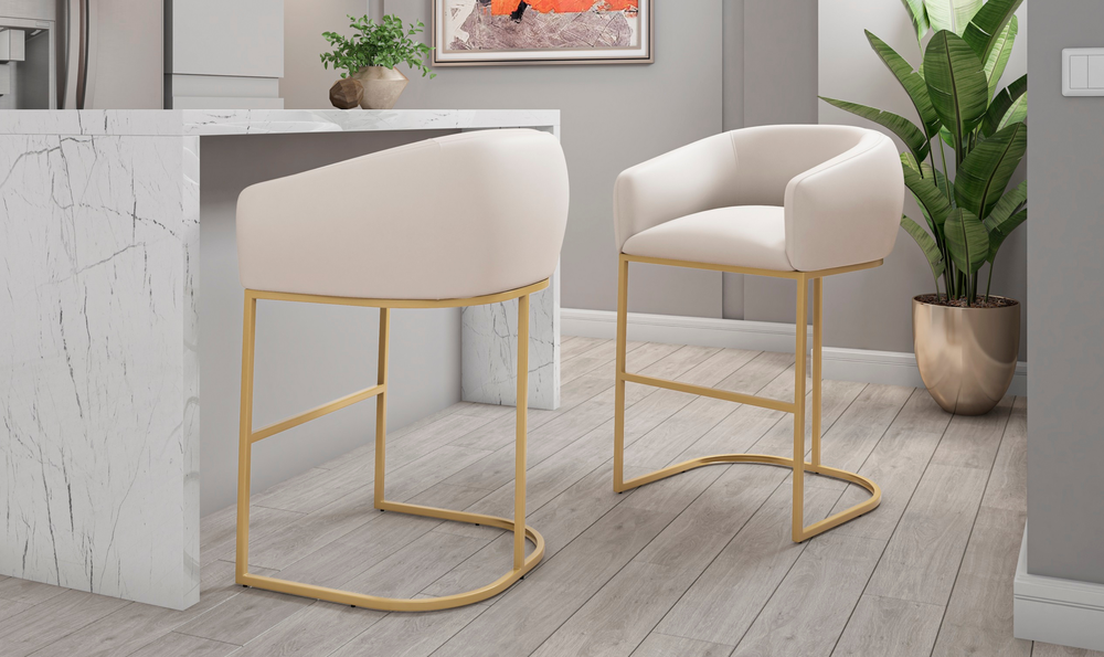 Manhattan Comfort Louvre Metal Upholstered Counter Stool-Jennifer Furniture