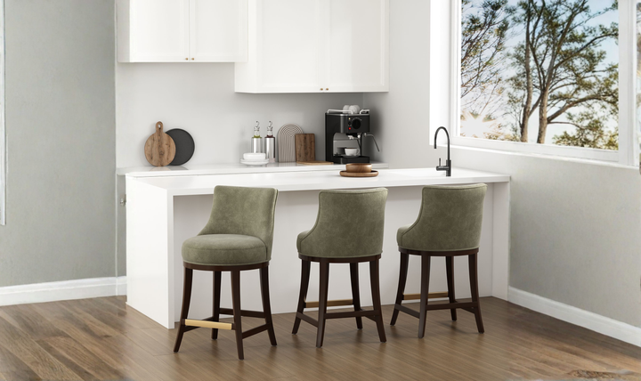 Manhattan Comfort Lucia Chenille Wood Counter Stool-Jennifer Furniture