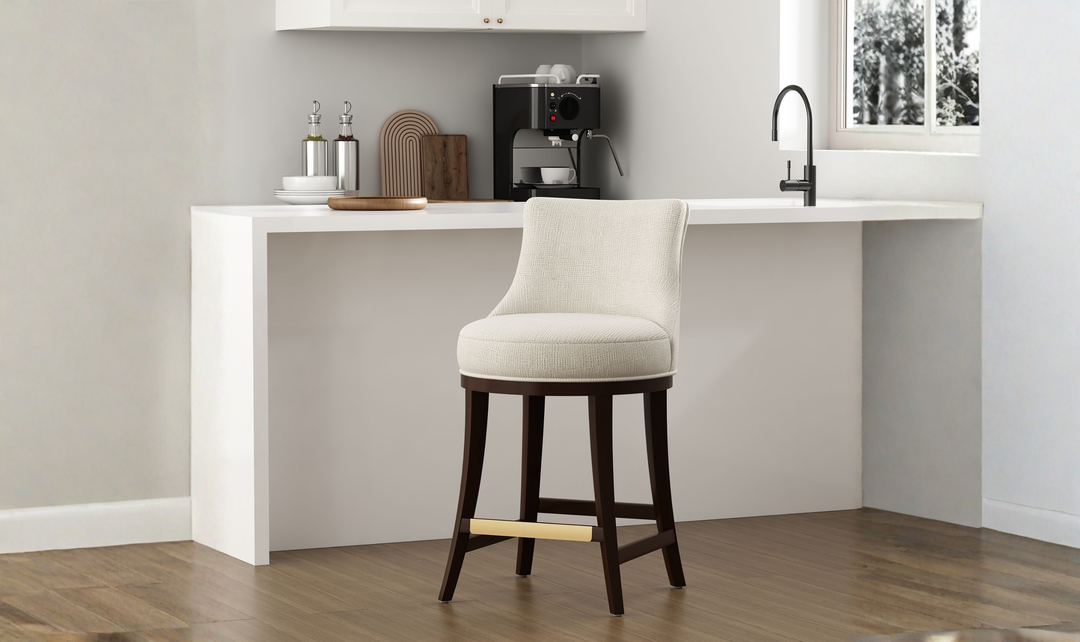 Manhattan Comfort Lucia Chenille Wood Counter Stool-Jennifer Furniture
