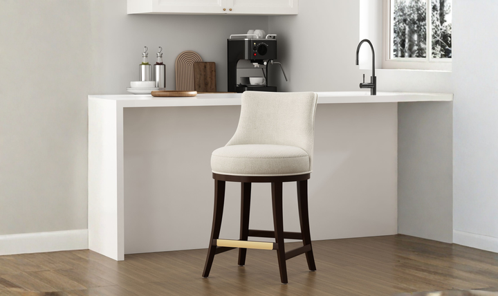 Manhattan Comfort Lucia Chenille Wood Counter Stool-Jennifer Furniture