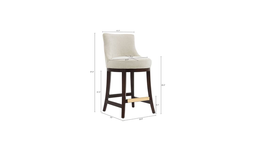 Manhattan Comfort Lucia Chenille Wood Counter Stool-Jennifer Furniture