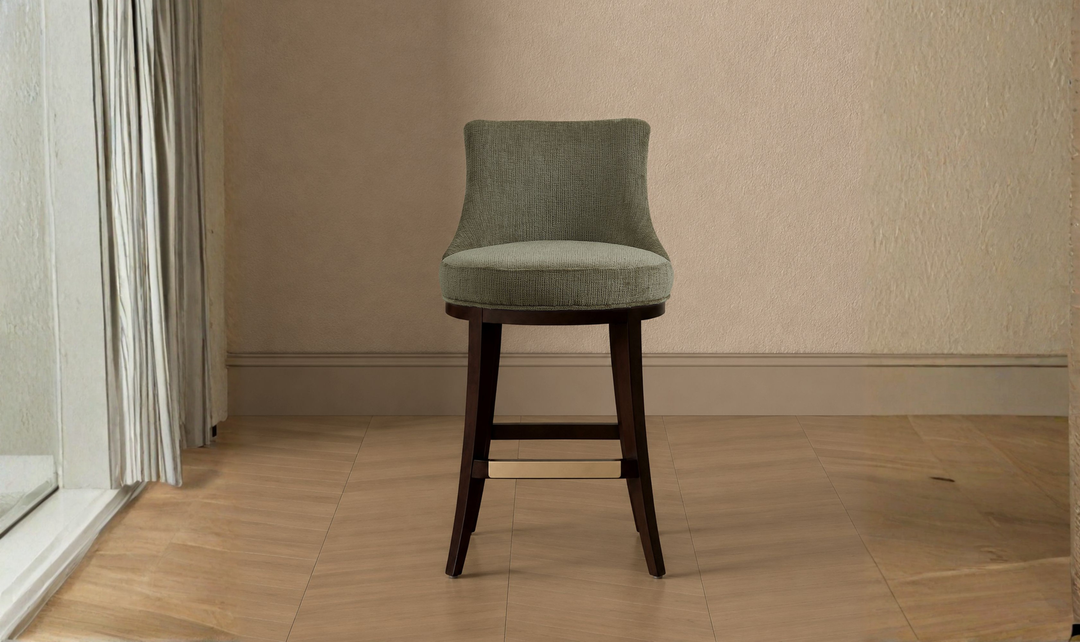Manhattan Comfort Lucia Chenille Wood Counter Stool-Jennifer Furniture
